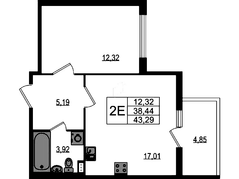 1-комнатная квартира 38.44 м², 1/4 эт., ЖК «Любоград в Стрельне»